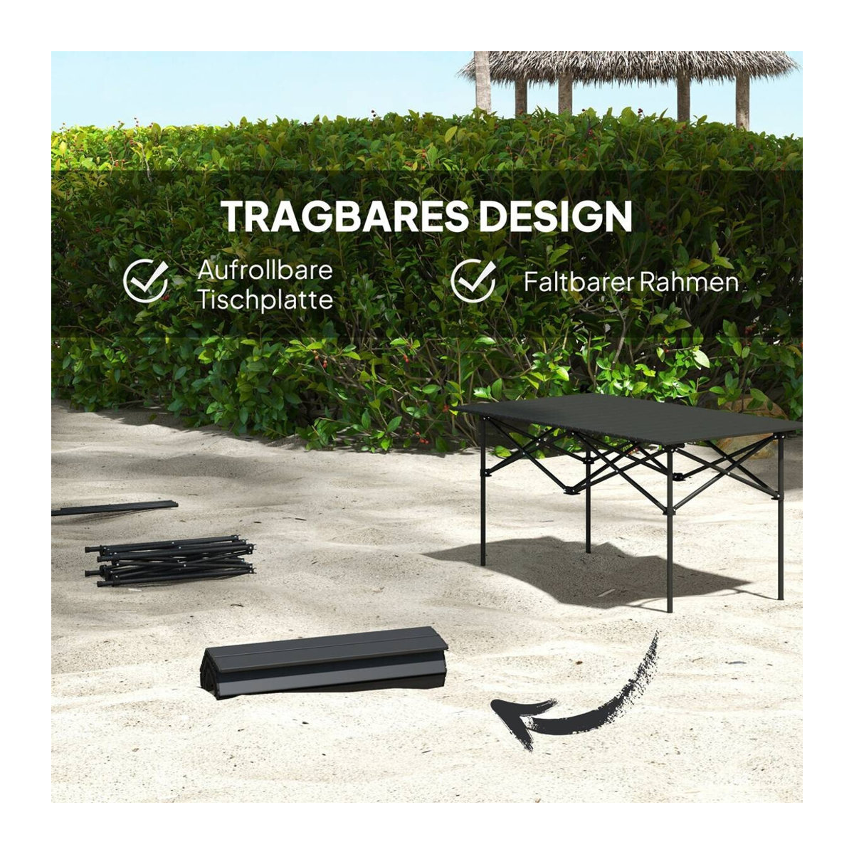 Outsunny Campingtisch aus Aluminium mit Aufrollbarer Tischplatte und X-Rahmen, Schwarz, B: 55 cm, T: 55 cm, H: 95 cm - Bild 5