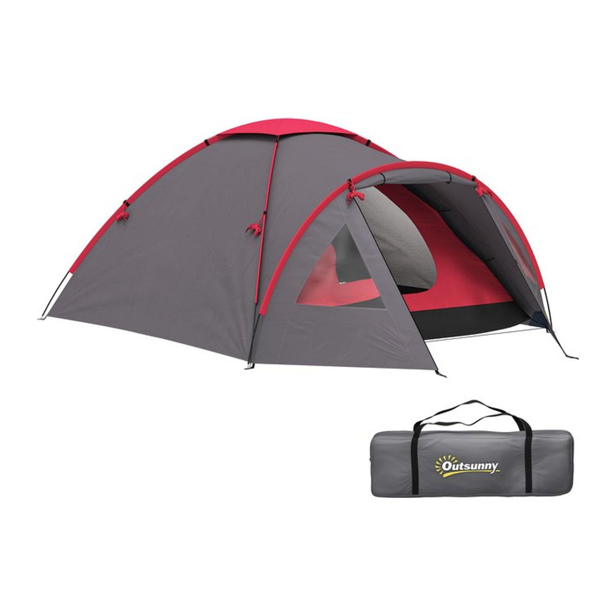 Outsunny Campingzelt für 3 Personen in Grau, wasserdichtes Kuppelzelt mit Vordach und UV-Schutz, B/H/L: 215 x 130 x 315 cm - Bild 1