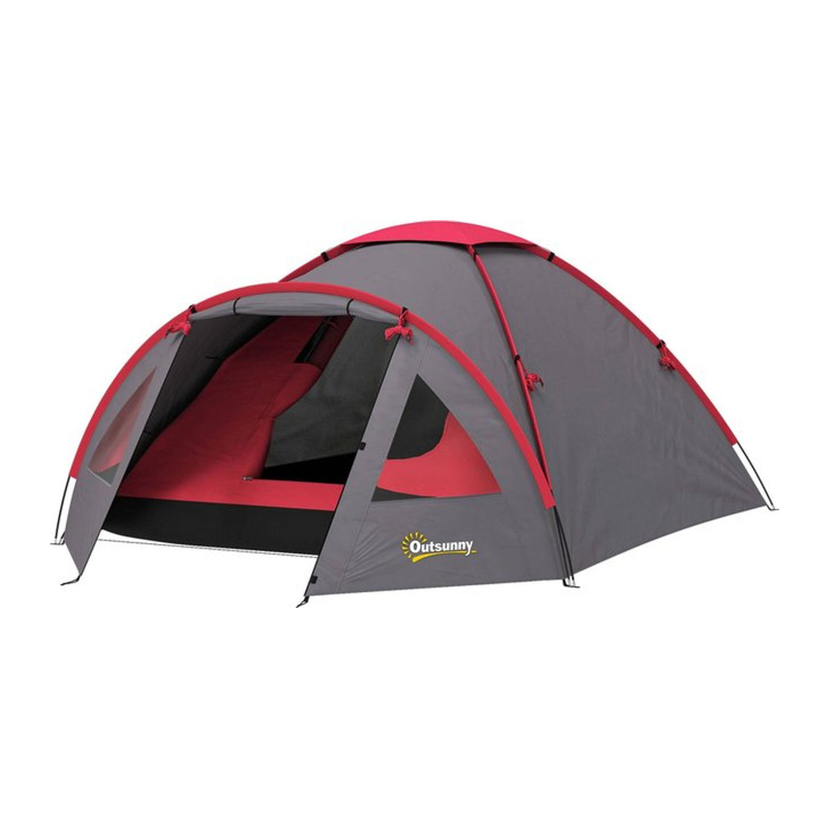 Outsunny Campingzelt für 3 Personen in Grau, wasserdichtes Kuppelzelt mit Vordach und UV-Schutz, B/H/L: 215 x 130 x 315 cm - Bild 3