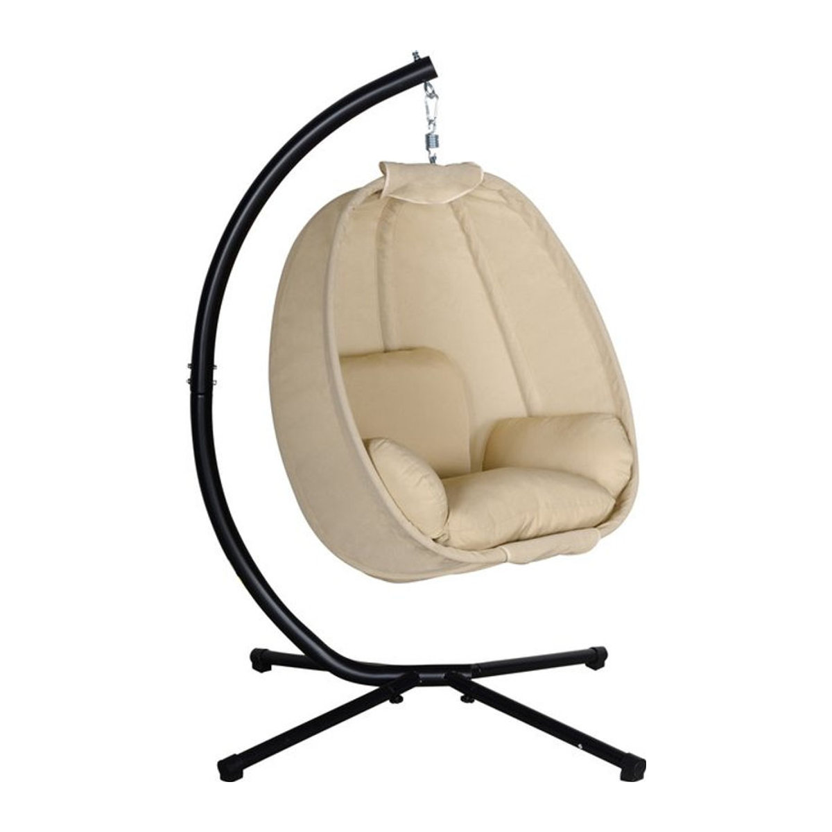 Outsunny Eiförmiger Hängesessel für den Außenbereich und Innenbereich, Schaukelstuhl aus Polyester und Metall, Beige/Schwarz, B/H/T: 95 x 170 x 125 cm - Bild 1