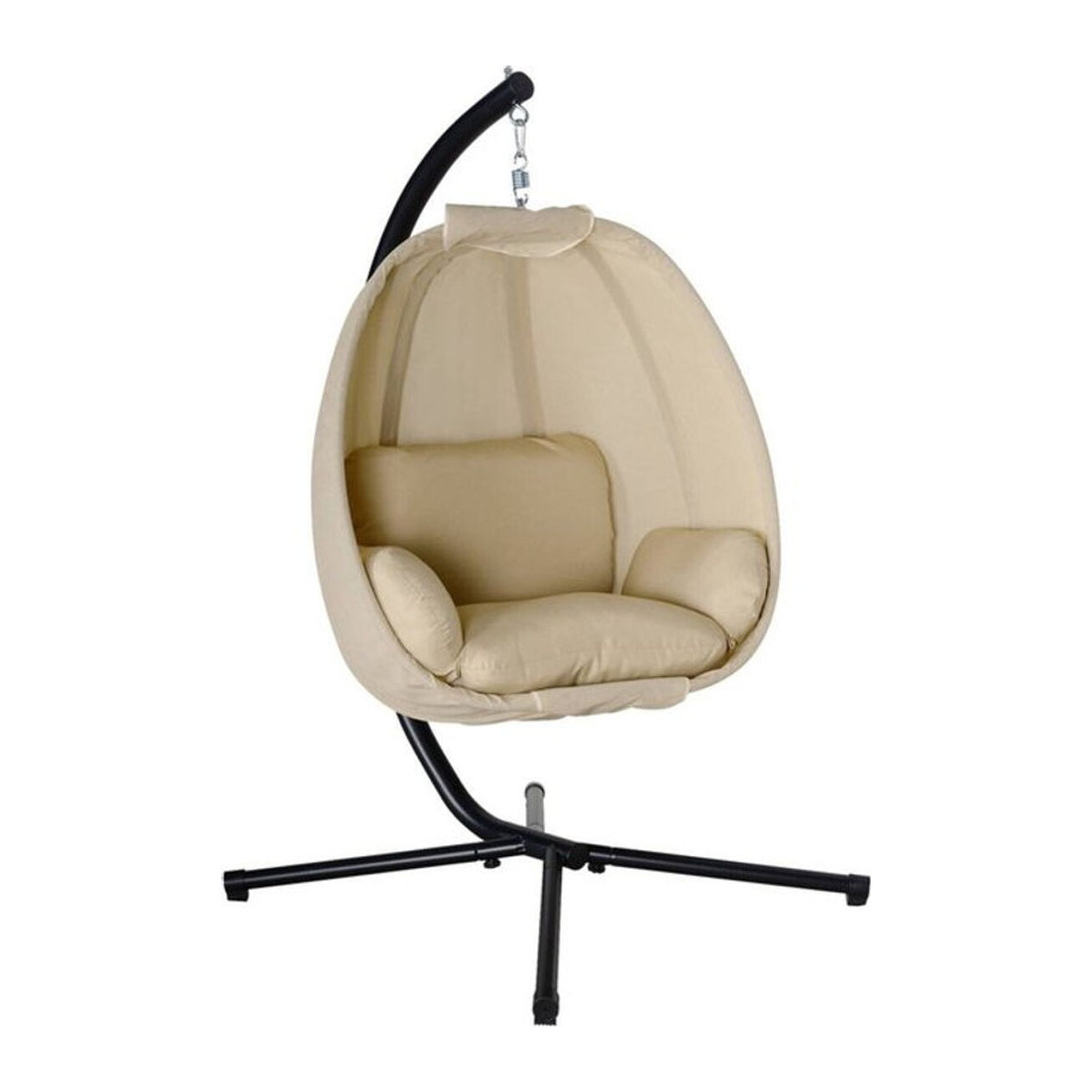 Outsunny Eiförmiger Hängesessel für den Außenbereich und Innenbereich, Schaukelstuhl aus Polyester und Metall, Beige/Schwarz, B/H/T: 95 x 170 x 125 cm - Bild 3