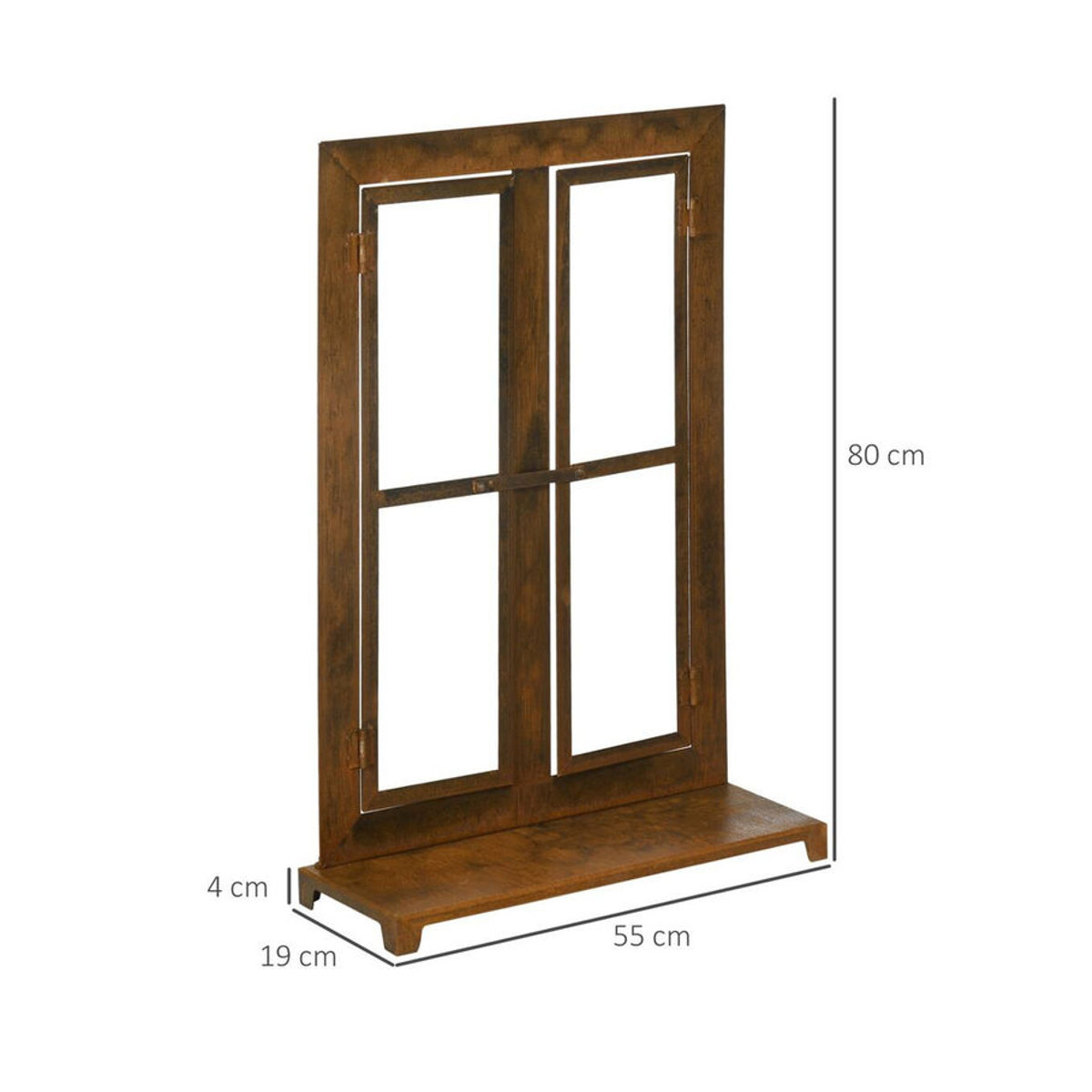 Outsunny Eisenfenster Sprossenfenster in Edelrost-Optik mit Schwelle und Riegel, rustikal-braun, B: 55 cm, H: 80 cm - Bild 6
