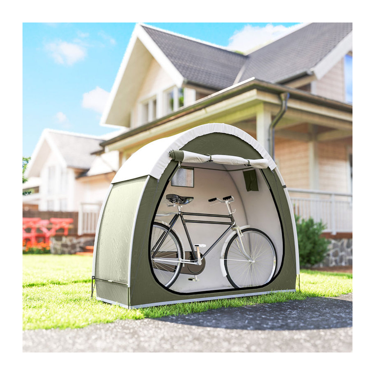 Outsunny Fahrradzelt für 2 Fahrräder, wetterfeste Fahrradgarage aus 210D Oxford mit Belüftung und Reißverschlusstür, UPF50+ wasserdicht, H x B x T: 170 x 200 x 80 cm - Bild 2