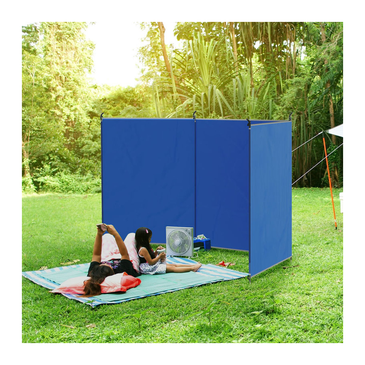 Outsunny faltbarer Camping Windschutz mit Tragetasche und Stahlstangen in Blau, B: 450 cm, H: 150 cm, von Aosom - Bild 2