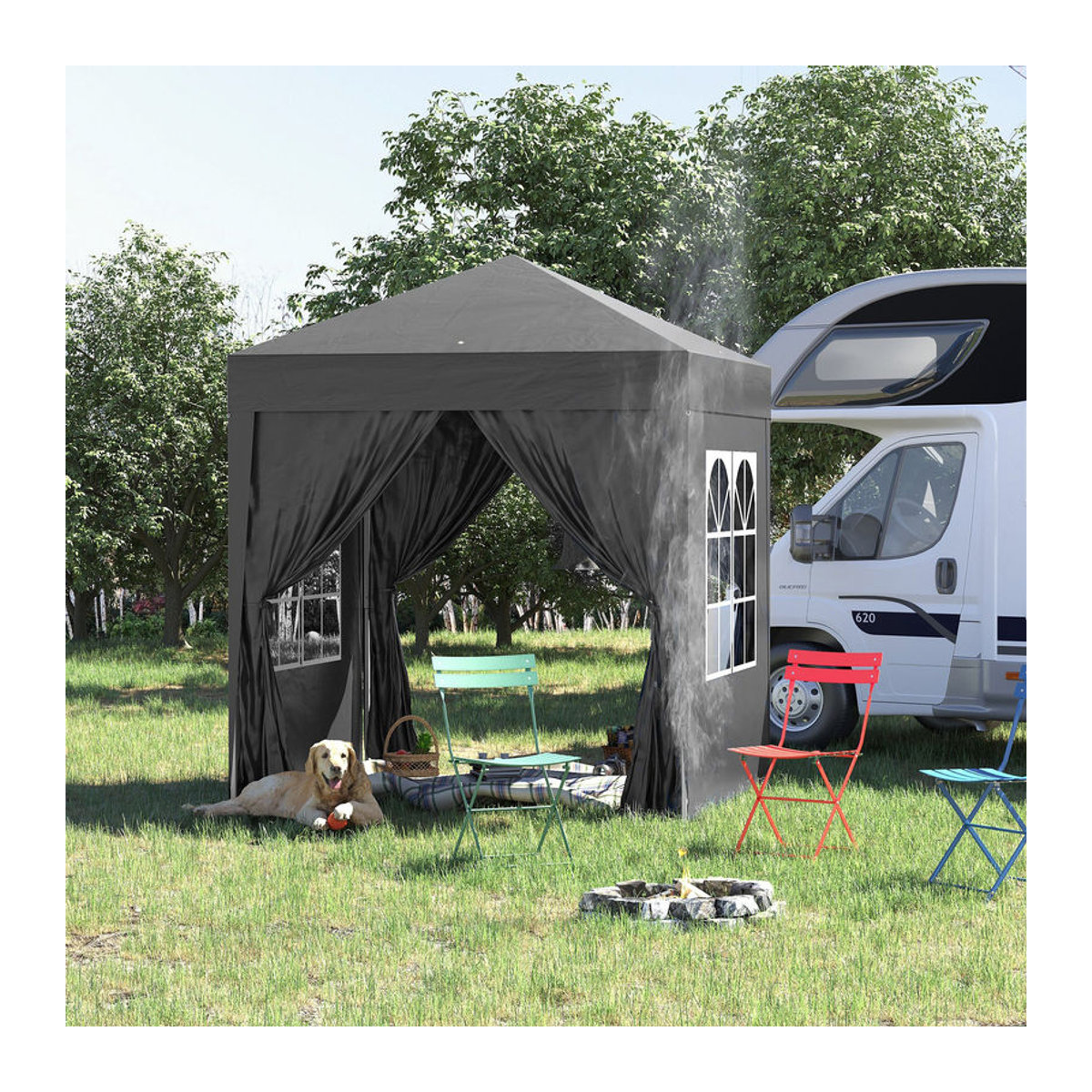 Outsunny Faltpavillon mit Seitenwänden und Fenstern, Schwarz, B/T/H: 200 x 200 x 240 cm - Bild 2