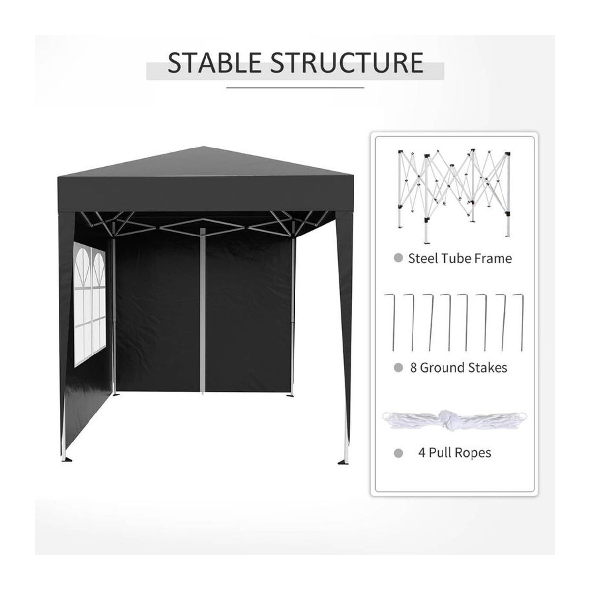 Outsunny Faltpavillon mit Seitenwänden und Fenstern, Schwarz, B/T/H: 200 x 200 x 240 cm - Bild 3