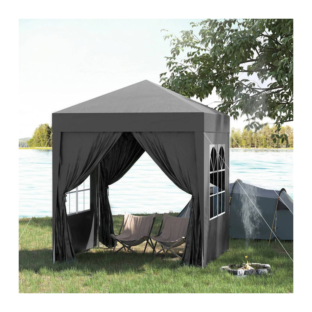 Outsunny Faltpavillon mit Seitenwänden und Fenstern, Schwarz, B/T/H: 200 x 200 x 240 cm - Bild 5