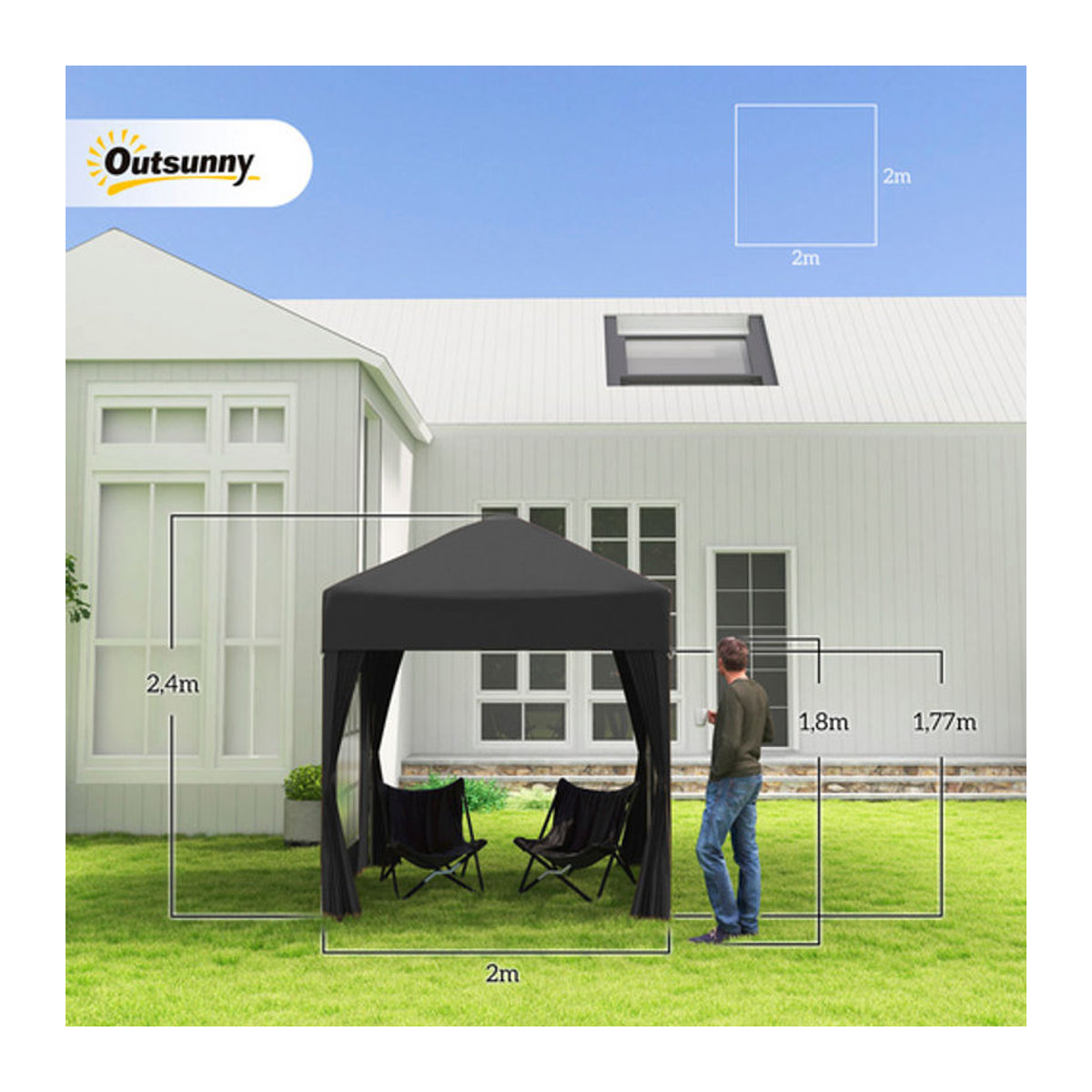 Outsunny Faltpavillon mit Seitenwänden und Fenstern, Schwarz, B/T/H: 200 x 200 x 240 cm - Bild 7