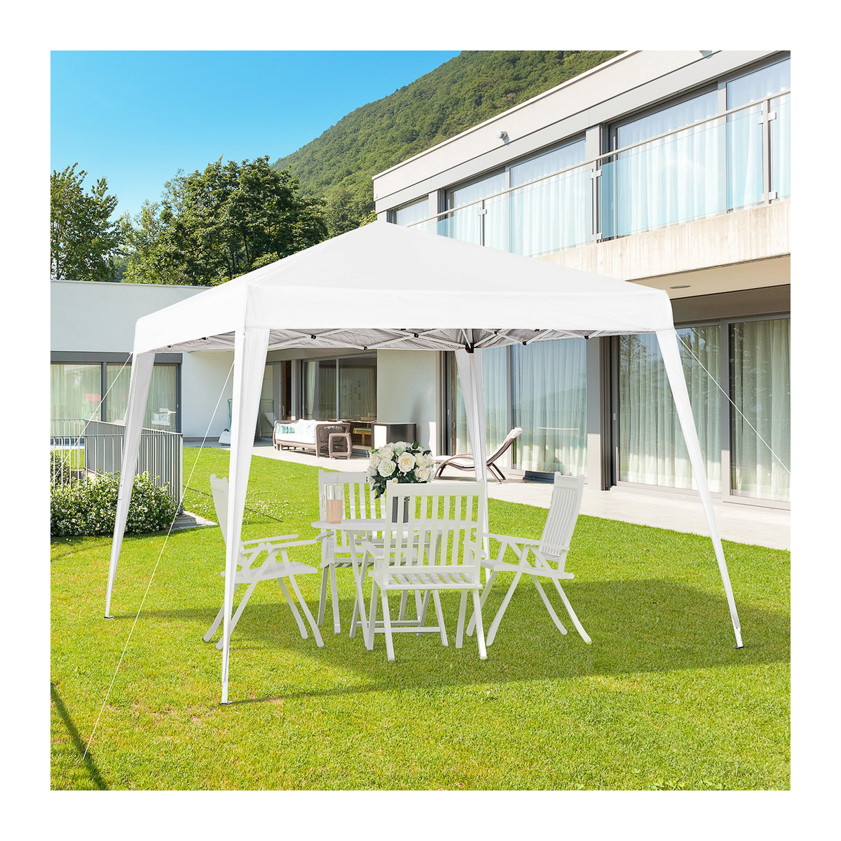 Outsunny Faltpavillon Partyzelt mit UV-Schutz, faltbar und tragbar, inkl. Tragetasche, Farbe Weiß, B/T: 240 x 240 cm - Bild 2