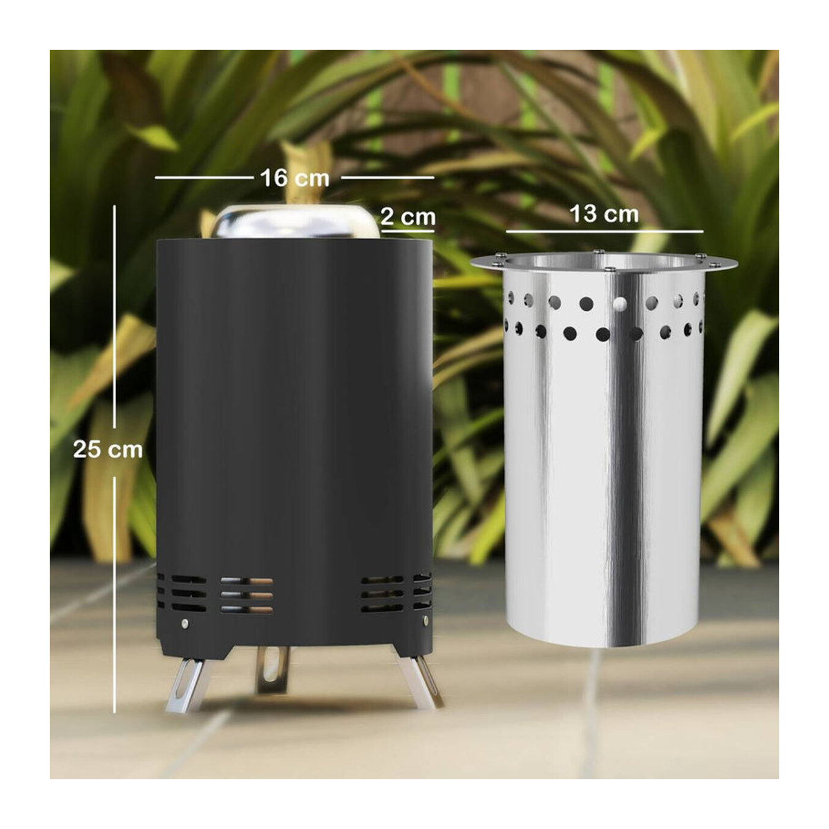 Outsunny Feuerschale aus Edelstahl in Grau mit Schürhaken für Garten und Outdoor, B/H/T: 16 x 25 x 16 cm - Bild 4