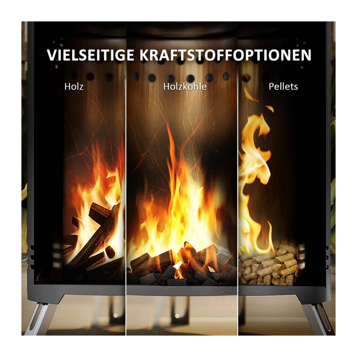 Outsunny Feuerschale aus Edelstahl in Grau mit Schürhaken für Garten und Outdoor, B/H/T: 16 x 25 x 16 cm - Bild 5