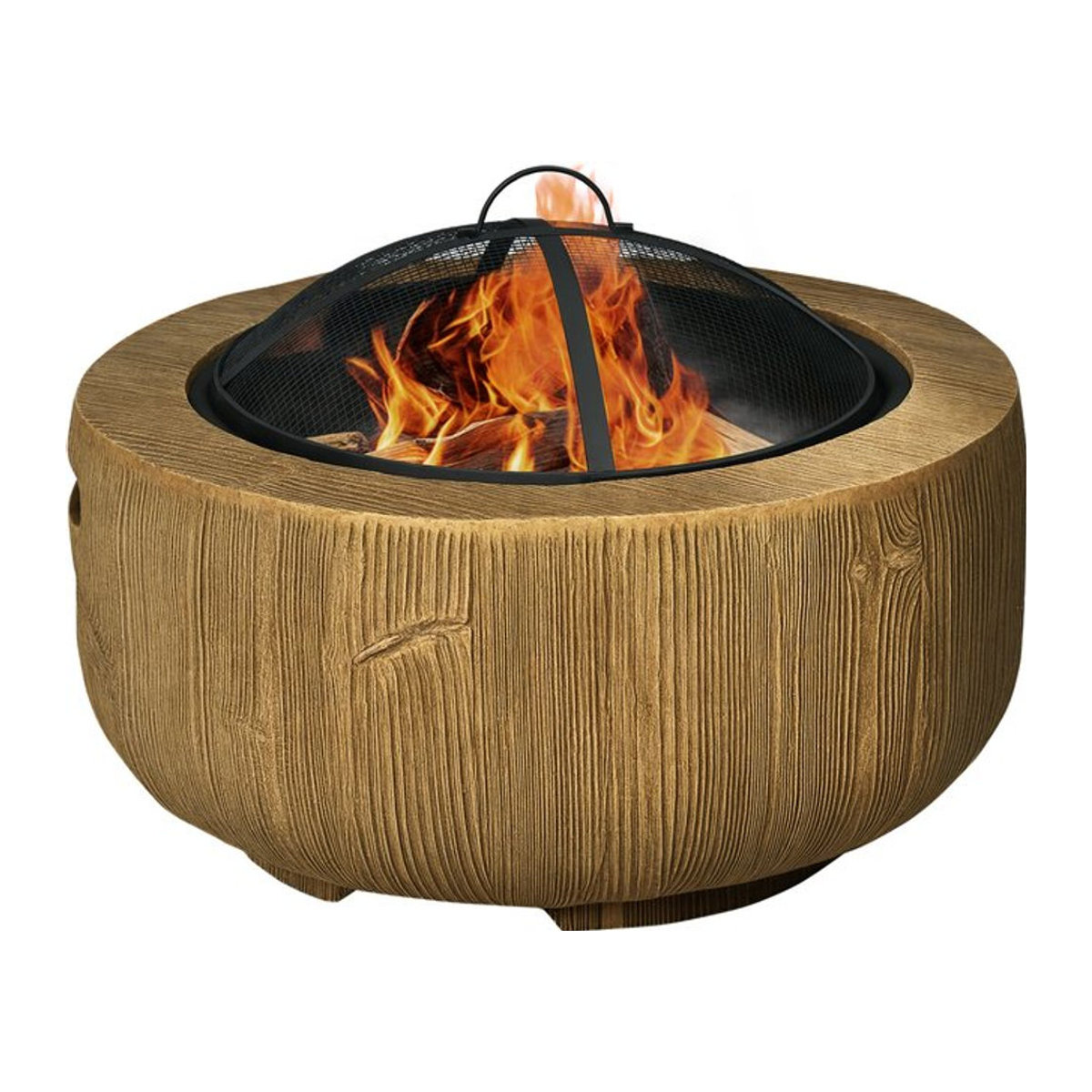 Outsunny Feuerschale im Baumstumpf-Design mit Deckel und Schürhaken aus Stahl in Braun, B/H/L: 61,5 x 39 x 61,5 cm - Bild 1