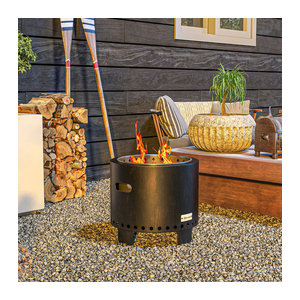 Outsunny Feuerschale rauchfreie Tischfeuerstelle aus Metall mit Griff und Schürhaken in Schwarz Durchmesser: 45 cm