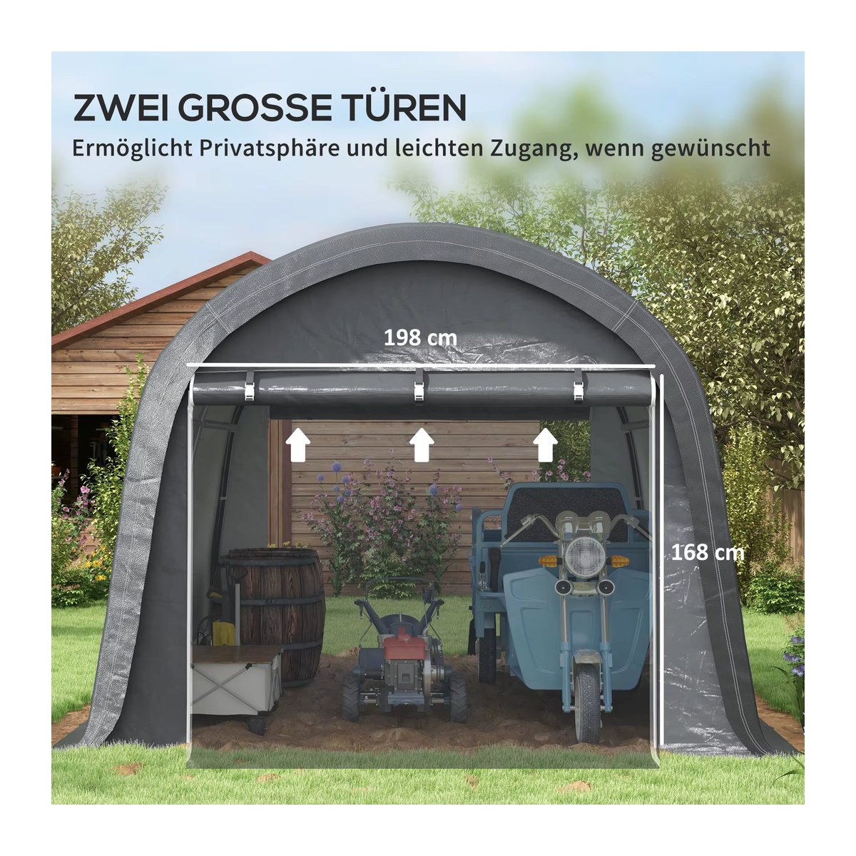 Outsunny Foliengerätehaus Grau mit UV-Schutz und zwei Rolltoren B/T/H: 300 x 300 x 235 cm - Bild 5