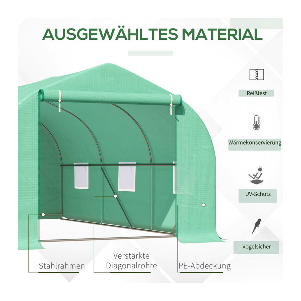 Outsunny Foliengewächshaus aus Metall und Kunststoff in Grün, B/H/L: 300 x 205 x 450 cm - Bild 5