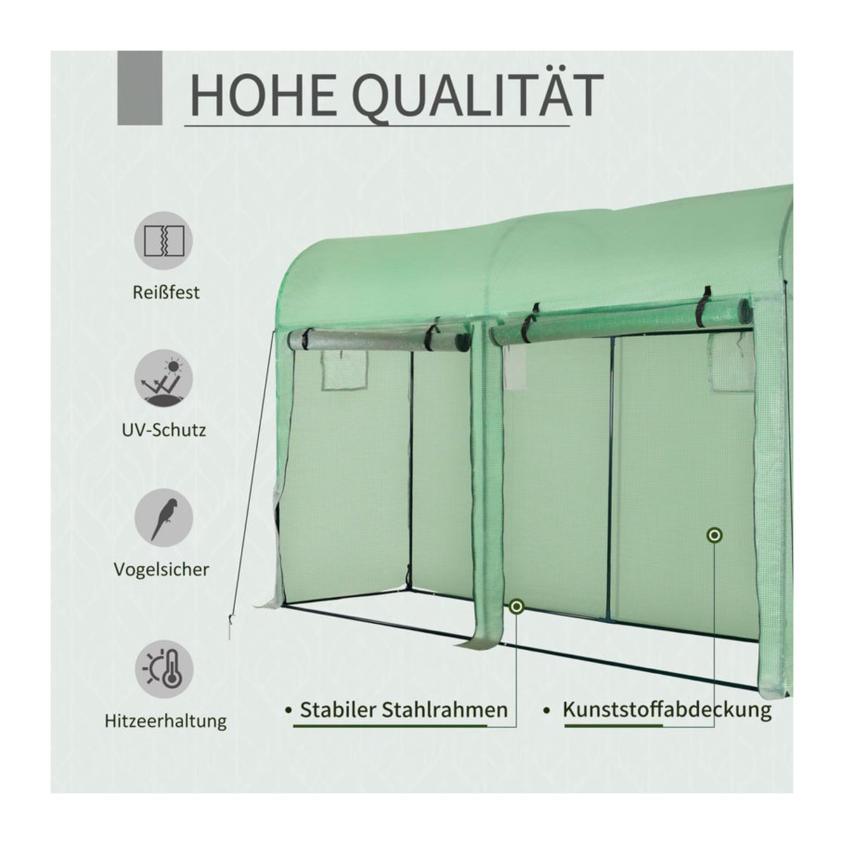 Outsunny Foliengewächshaus aus Stahl und Kunststoff in Grün B/H/L: 100 x 200 x 300 cm - Bild 3