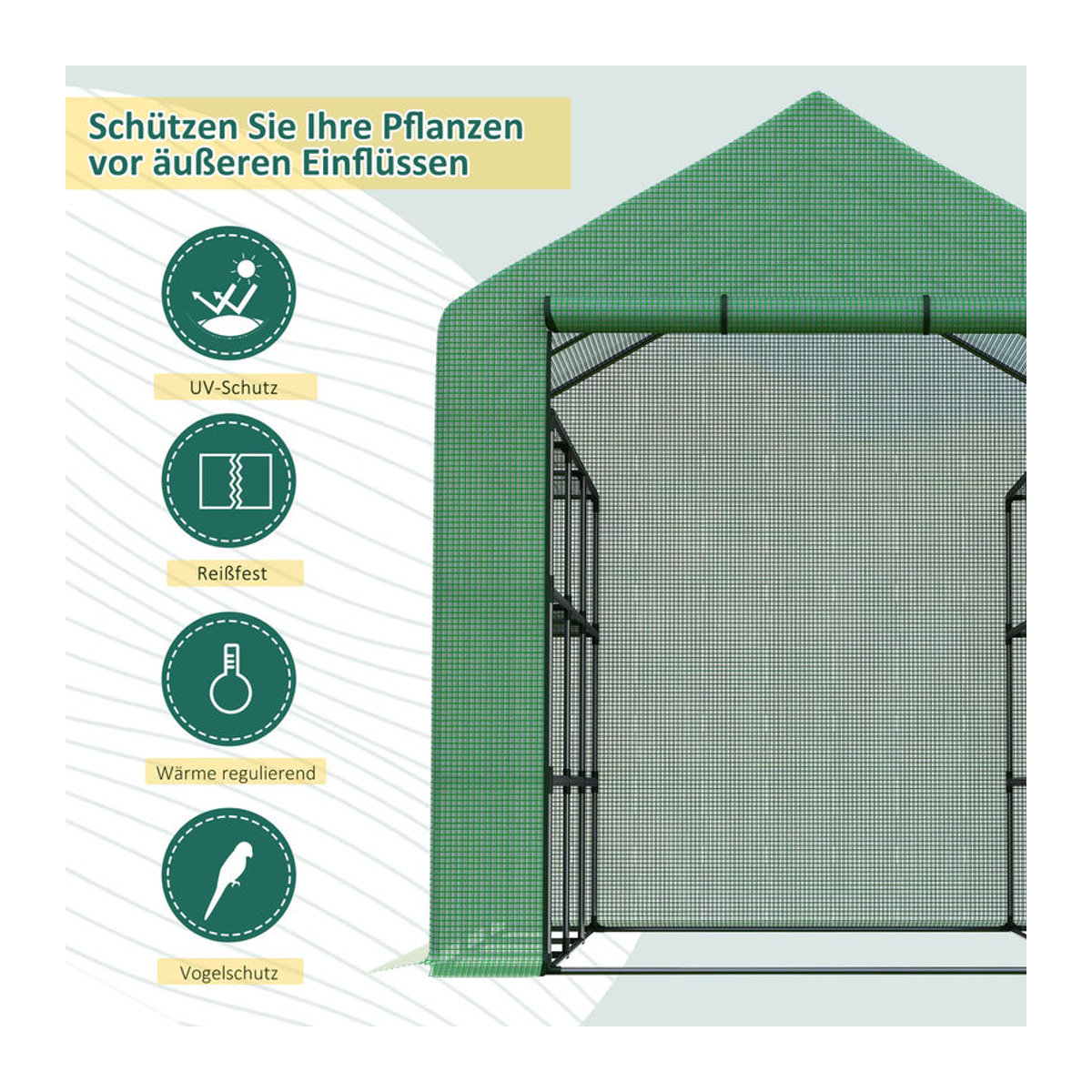 Outsunny Foliengewächshaus in Grün mit Regalböden aus Stahl und Kunststoff, B/H/L: 180 x 210 x 244 cm - Bild 3