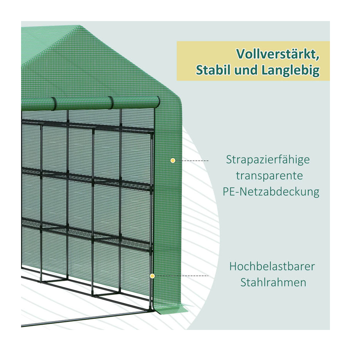 Outsunny Foliengewächshaus in Grün mit Regalböden aus Stahl und Kunststoff, B/H/L: 180 x 210 x 244 cm - Bild 5
