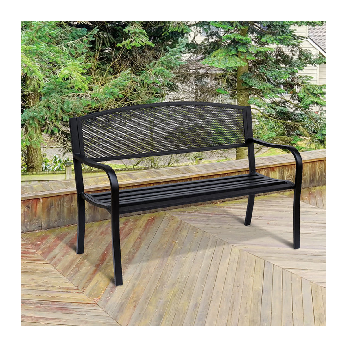 Outsunny Gartenbank 2-Sitzer aus Metall in Schwarz, Modernes Design, B: 127 cm, T: 60 cm, H: 87 cm - Bild 2