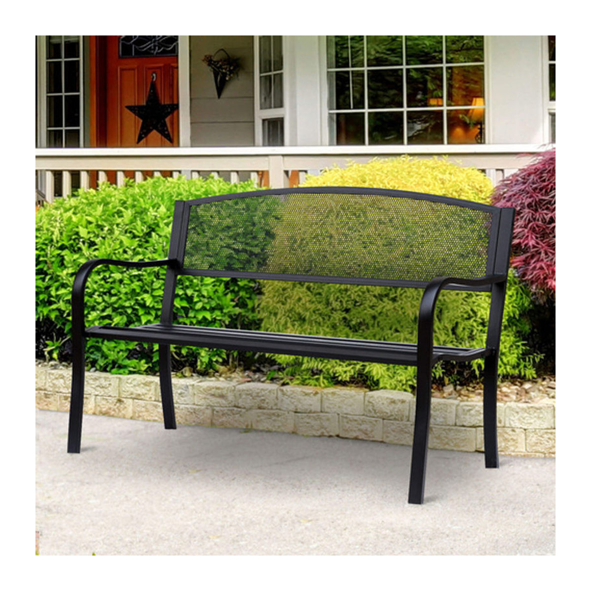 Outsunny Gartenbank 2-Sitzer aus Metall in Schwarz, Modernes Design, B: 127 cm, T: 60 cm, H: 87 cm - Bild 5
