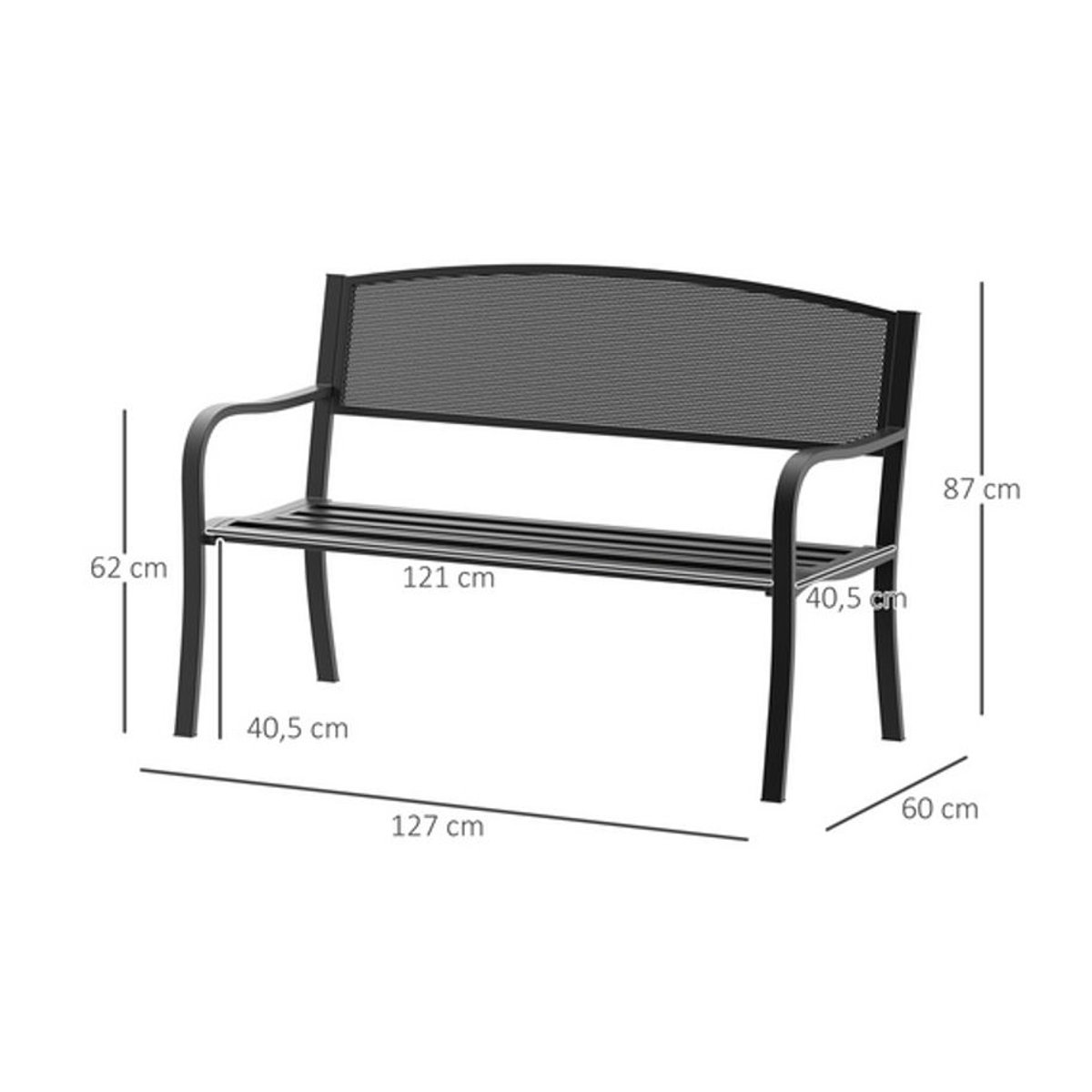 Outsunny Gartenbank 2-Sitzer aus Metall in Schwarz, Modernes Design, B: 127 cm, T: 60 cm, H: 87 cm - Bild 6