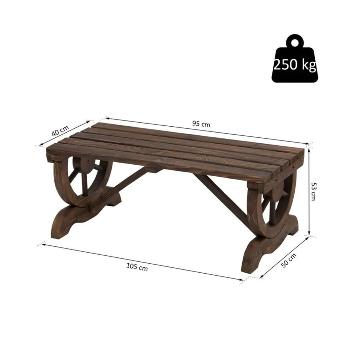 Outsunny Gartenbank aus Holz in Braun im Landhausstil B/H/T: 105 x 53 x 50 cm - Bild 1