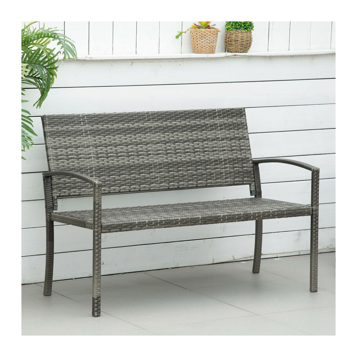Outsunny Gartenbank aus Polyrattan und Stahl für 2 Personen, Grau, B/H/L: 60 x 122 x 85 cm - Bild 2