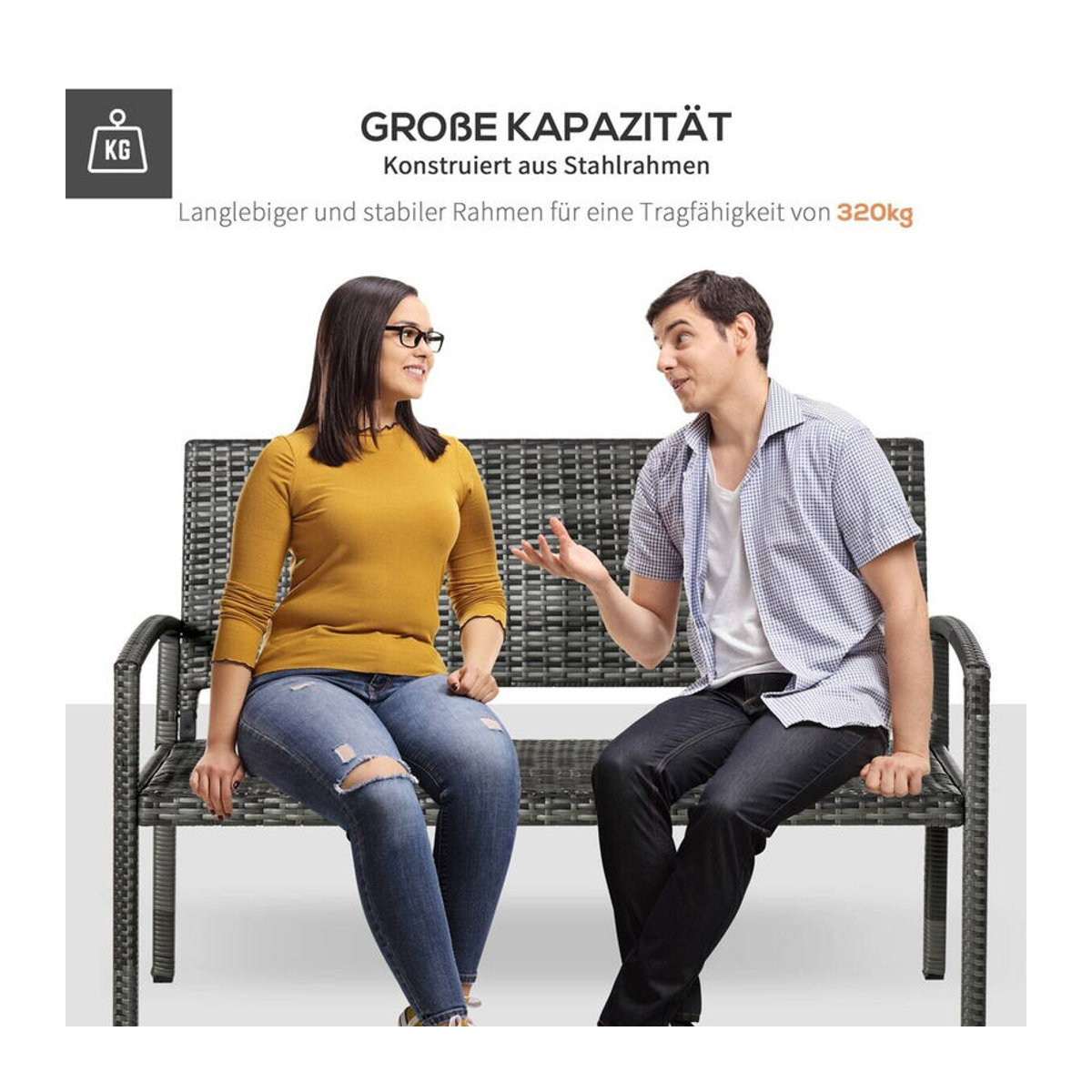 Outsunny Gartenbank aus Polyrattan und Stahl für 2 Personen, Grau, B/H/L: 60 x 122 x 85 cm - Bild 4