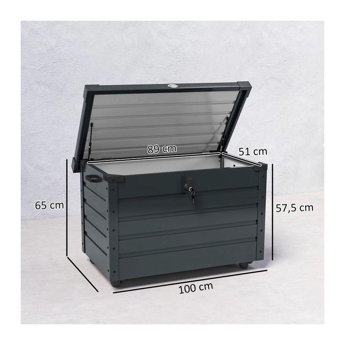 Outsunny Gartenbox Aufbewahrungsbox mit Rollen und Schloss in Dunkelgrau, B/T/H: 100 x 62 x 65 cm - Bild 3