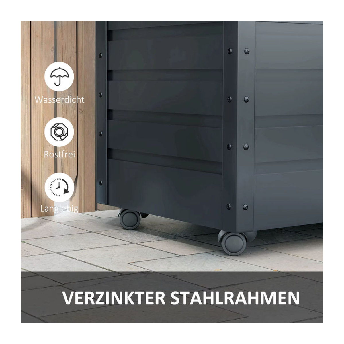 Outsunny Gartenbox Aufbewahrungsbox mit Rollen und Schloss in Dunkelgrau, B/T/H: 100 x 62 x 65 cm - Bild 5