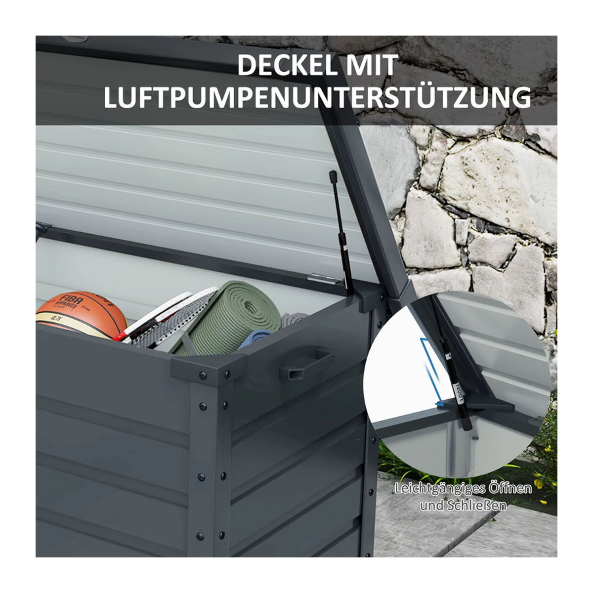 Outsunny Gartenbox Aufbewahrungsbox mit Rollen und Schloss in Dunkelgrau, B/T/H: 100 x 62 x 65 cm - Bild 6