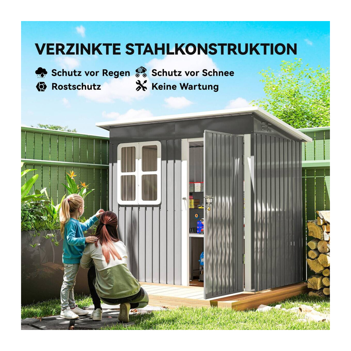 Outsunny Gartenhaus aus Stahl mit Pultdach und Fenster in Anthrazit, B/T/H: 133 x 211 x 190 cm - Bild 6