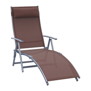 Outsunny Gartenliege aus Metall und Stoff in Braun mit Kissen, klappbare Relaxliege für Garten und Terrasse, B/H/T: 137 x 100,5 x 63,5 cm