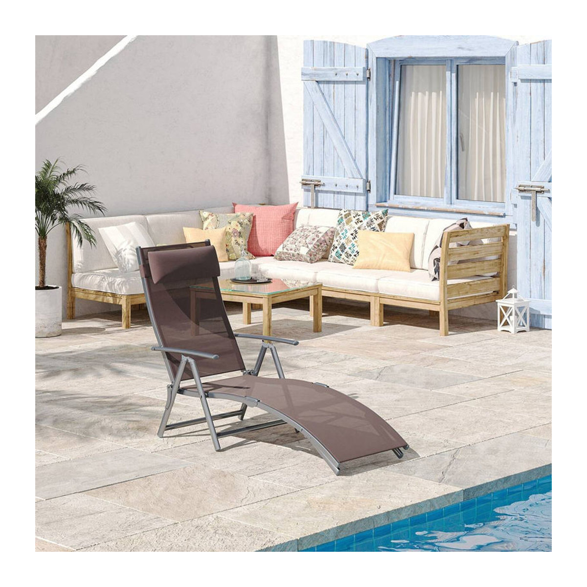 Outsunny Gartenliege aus Metall und Stoff in Braun mit Kissen, klappbare Relaxliege für Garten und Terrasse, B/H/T: 137 x 100,5 x 63,5 cm - Bild 3