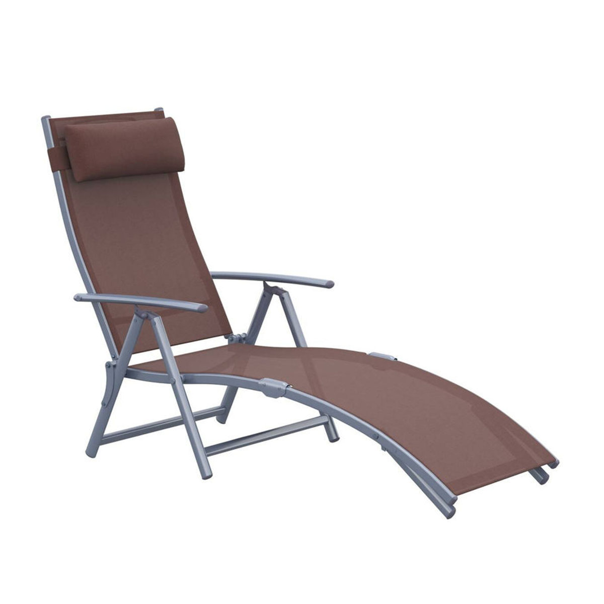 Outsunny Gartenliege aus Metall und Stoff in Braun mit Kissen, klappbare Relaxliege für Garten und Terrasse, B/H/T: 137 x 100,5 x 63,5 cm - Bild 4