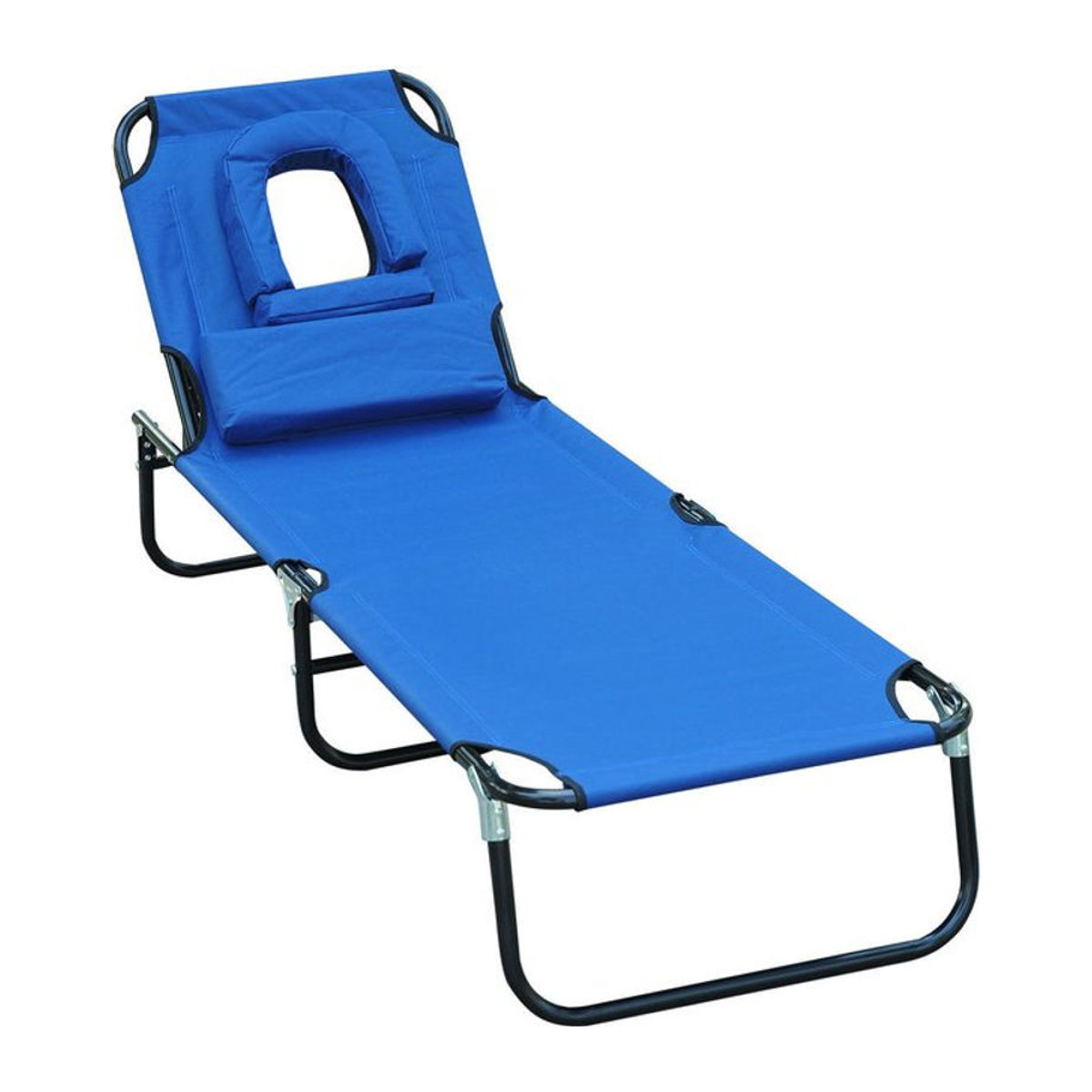 Outsunny Gartenliege Blau mit Gesichtsöffnung und verstellbarer Rückenlehne B/H/L: 56 x 28 x 190 cm - Bild 1