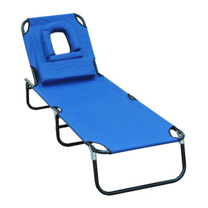 Outsunny Gartenliege Blau mit Gesichtsöffnung und verstellbarer Rückenlehne B/H/L: 56 x 28 x 190 cm