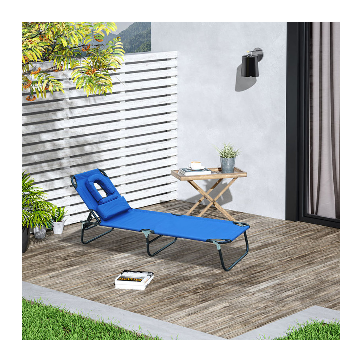 Outsunny Gartenliege Blau mit Gesichtsöffnung und verstellbarer Rückenlehne B/H/L: 56 x 28 x 190 cm - Bild 2
