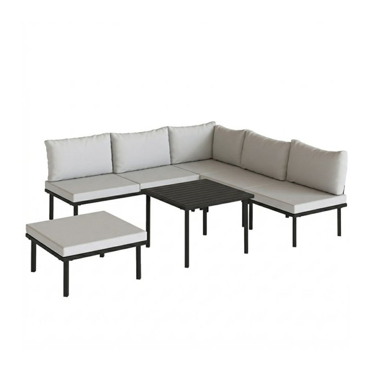 Outsunny Gartenlounge Set für 5-6 Personen mit Ecksofa, 2 Stühlen, Tisch und Fußhocker in Hellgrau von Aosom - Bild 1