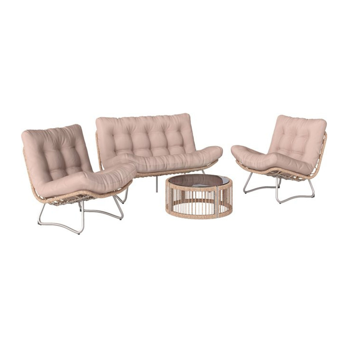 Outsunny Gartenmöbel Set 4-teilig Polyrattan Lounge-Set mit Zweisitzer, 2 Sesseln und Glastisch in Braun mit beigen Kissen für 4 Personen - Bild 1