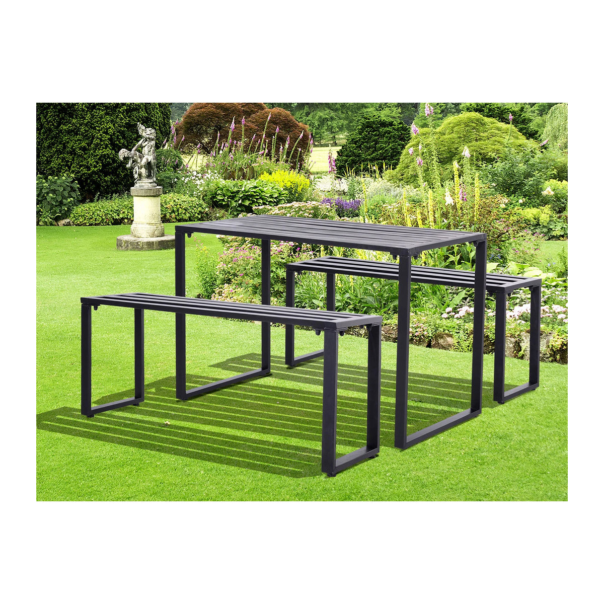 Outsunny Gartenmöbel-Set aus Metall, 3-teilige Sitzgruppe, schwarz, modern und minimalistisch - Bild 2