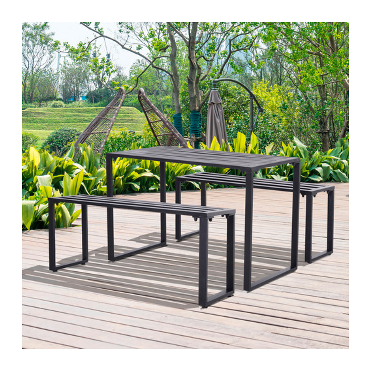 Outsunny Gartenmöbel-Set aus Metall, 3-teilige Sitzgruppe, schwarz, modern und minimalistisch - Bild 5