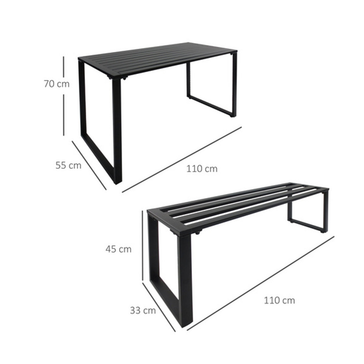 Outsunny Gartenmöbel-Set aus Metall, 3-teilige Sitzgruppe, schwarz, modern und minimalistisch - Bild 6