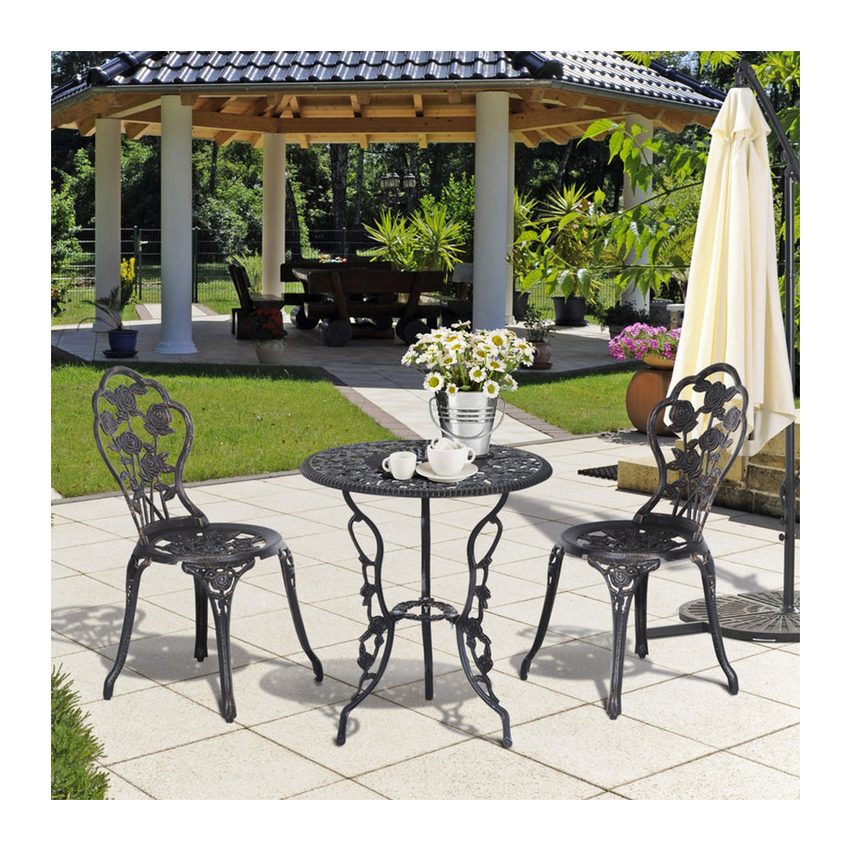Outsunny Gartenmöbel-Set für 2 Personen aus Metall in Bronze und Schwarz im Retro-Design - Bild 2