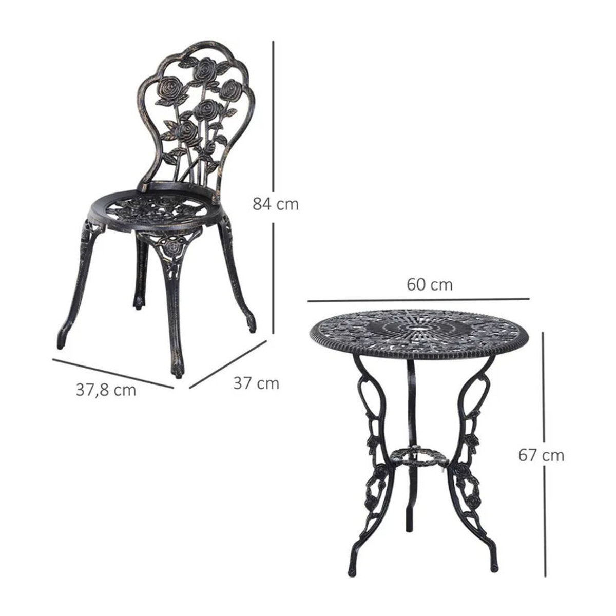 Outsunny Gartenmöbel-Set für 2 Personen aus Metall in Bronze und Schwarz im Retro-Design - Bild 3