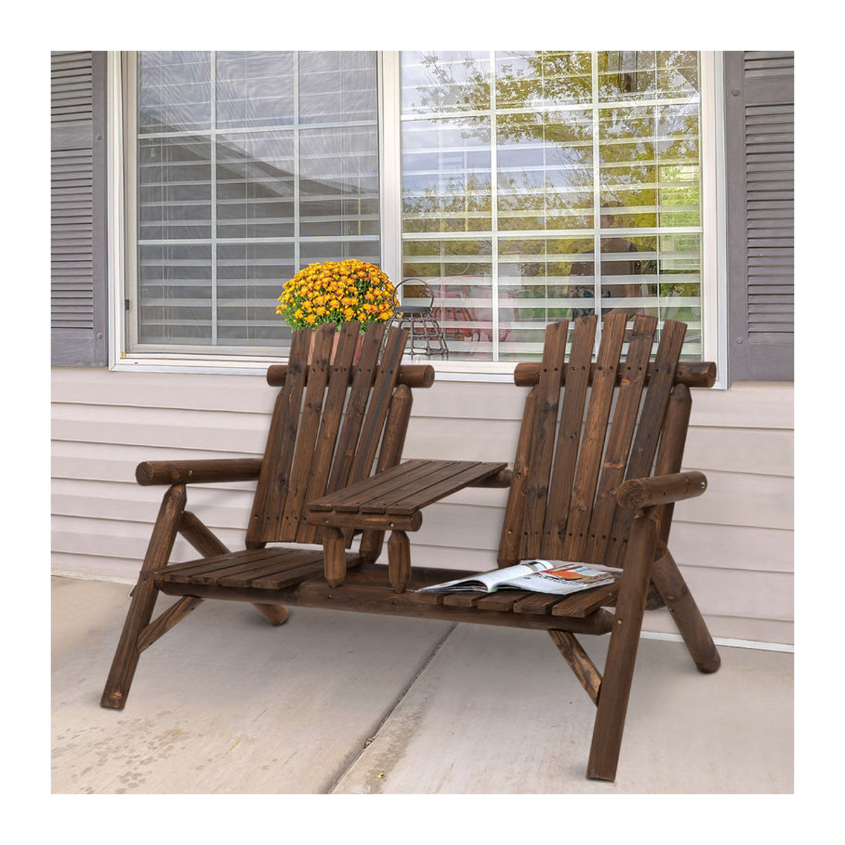 Outsunny Gartenmöbel Set im Landhausstil aus Massivholz mit Gartenbank, Tisch und 2 Stühlen, Braun, B/T/H: 157 x 88 x 103 cm - Bild 1