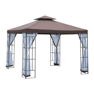 Outsunny Gartenpavillon Café Braun mit Moskitonetzen und Seitenwänden B/H/L: 300 x 270 x 300 cm
