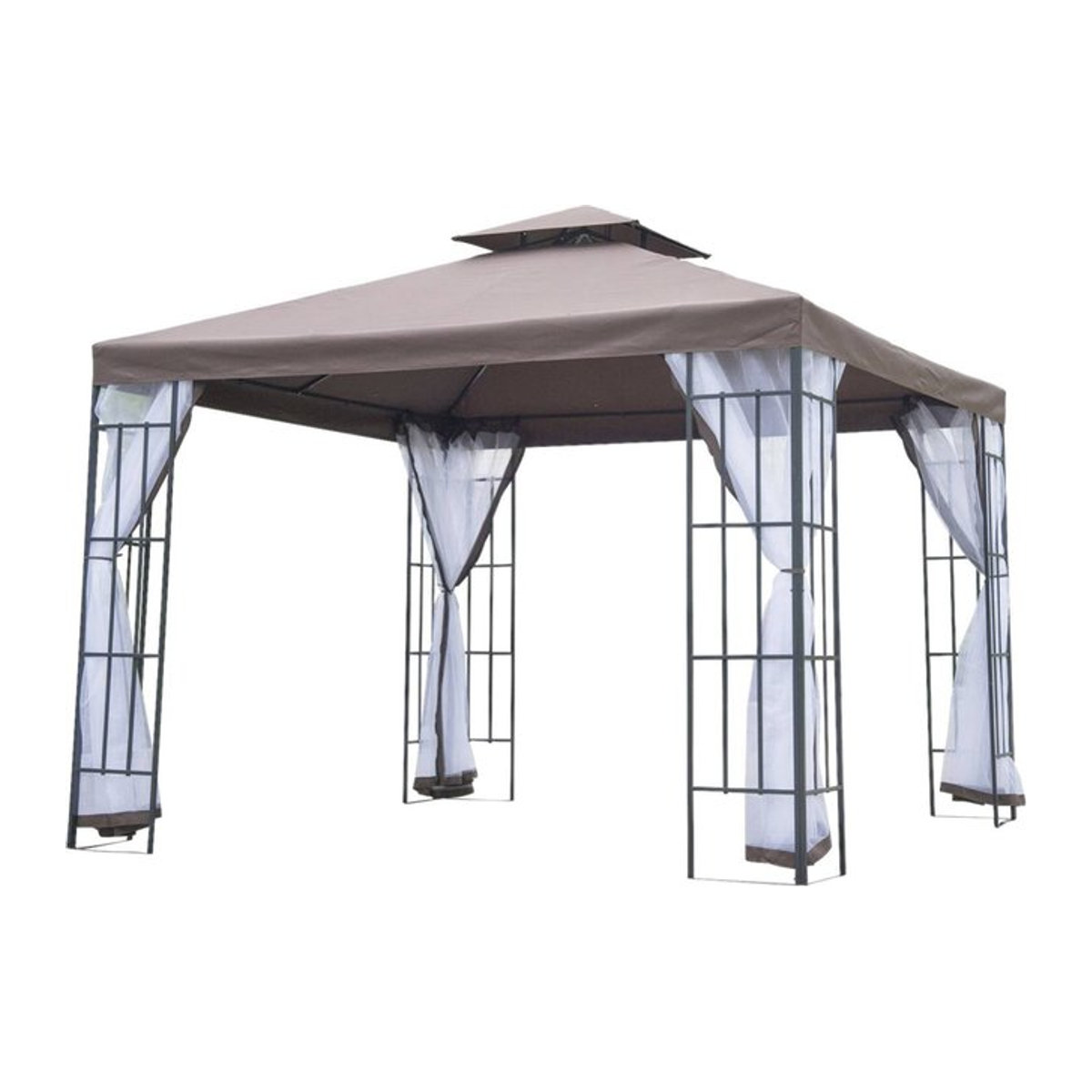 Outsunny Gartenpavillon Café Braun mit Moskitonetzen und Seitenwänden B/H/L: 300 x 270 x 300 cm - Bild 3