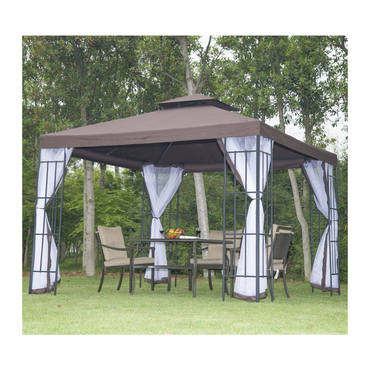 Outsunny Gartenpavillon Café Braun mit Moskitonetzen und Seitenwänden B/H/L: 300 x 270 x 300 cm - Bild 4