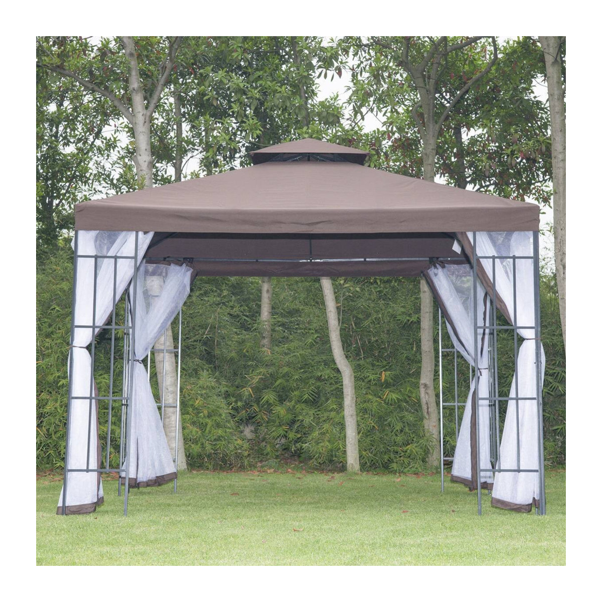 Outsunny Gartenpavillon Café Braun mit Moskitonetzen und Seitenwänden B/H/L: 300 x 270 x 300 cm - Bild 6